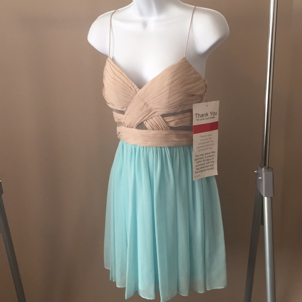 Tan and light teal dress. Size 5/6.